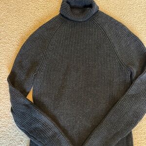 Theory Martig Turtleneck Sweater Merino Wool Dark Gray Ribbed Knit Pullover